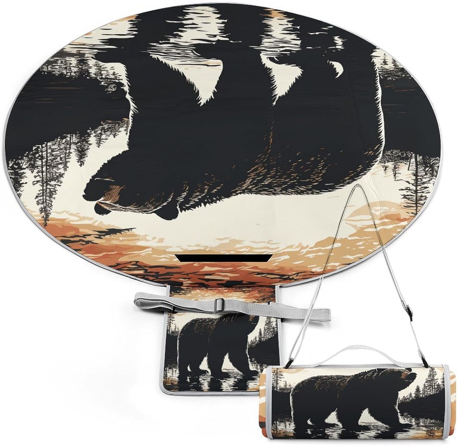 Bear Silhouette Picnic Mat Lightweight Waterproof Picnic Blankets Extra Large Picnic Outdoor Blankets Foldable Sandproof Beach Blanket for Park Beach Camping Courtyard 58.3''x58.3''