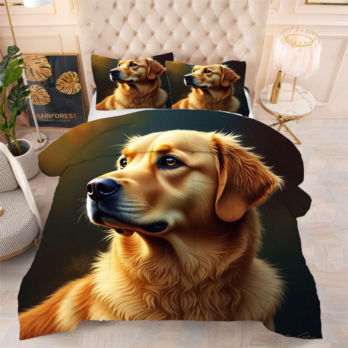 Couette 240x260 Golden Retriever légère en microfibre avec taies d'oreiller