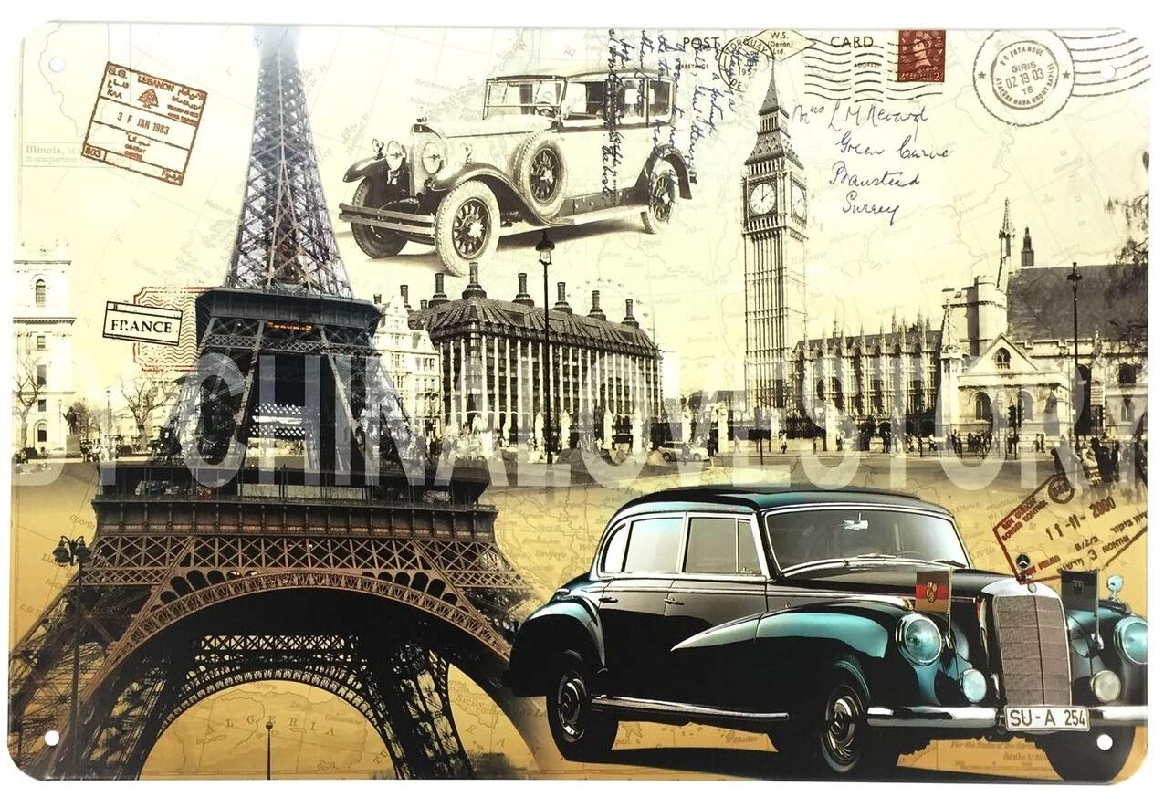 Tableau cadre métal voiture ancienne rétro Paris Londres Berlin