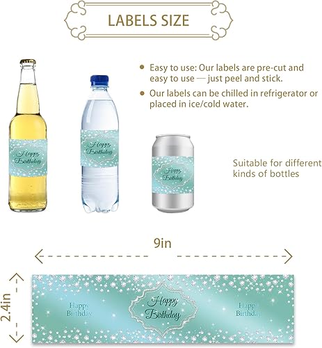 Miniatura 3 de 32 etiquetas para botellas de agua de feliz cumpleaños, diseño de diamantes con texto en inglés Happy Birthday de Happy Birthday con texto Diamond
