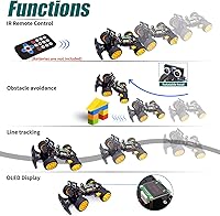 Vista 4 de Adeept Kit de coche inteligente compatible con Raspberry Pi Pico, seguimiento de línea, evitación de obstáculos, luz colorida, DIY STEM IR control
