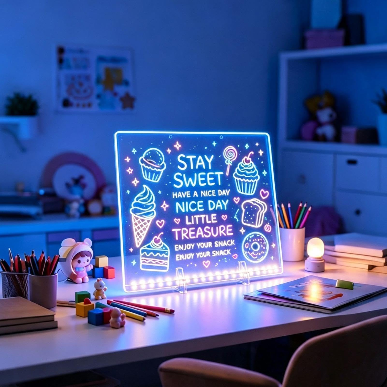Pizarra de dibujo LED portátil para niños Tableta de Escritura Recargable | Tablero de Mensajes LED con 13 Efectos para Avión Coche Viajes Hogar Aula Escuela Niños y Niña