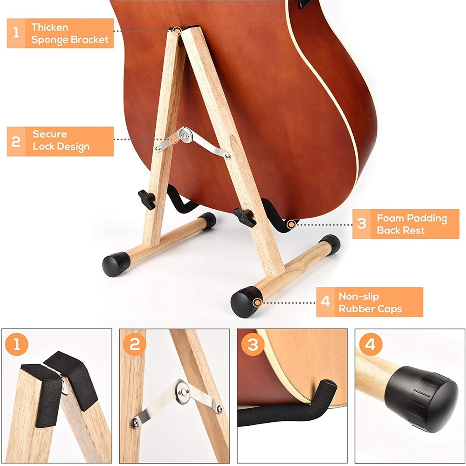 supporto chitarra Wooden Guitar Stand | Folding A- Frame Guitar Floor Stand, Adjustable Easy To Assemble For Bass, Cello(Linght Wood)
