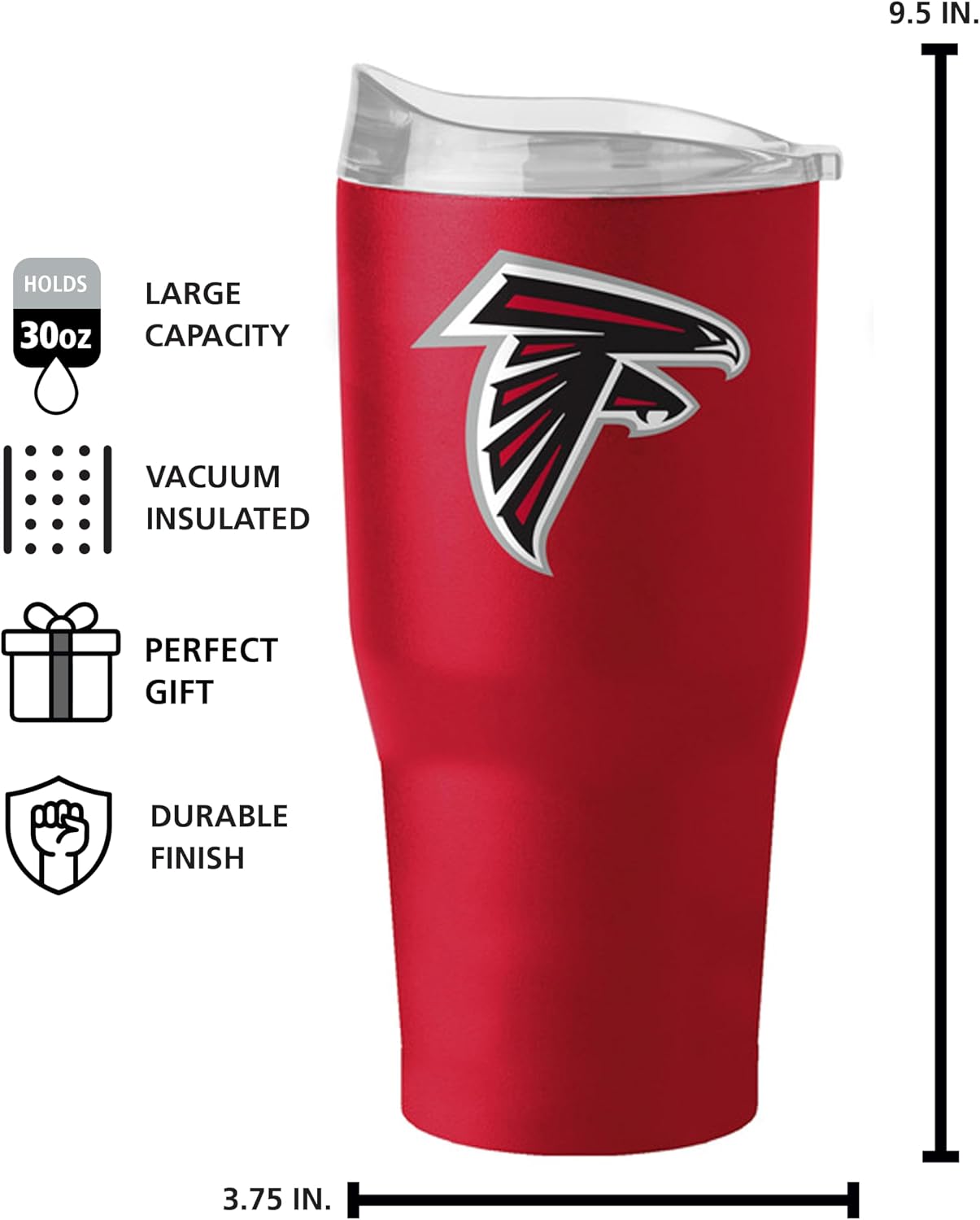 FANMATS NFL 30 oz Powder Coat Tumbler — Stainless Steel | 30 Fluid Ounces | High -Lip Slider Lid | Team Color