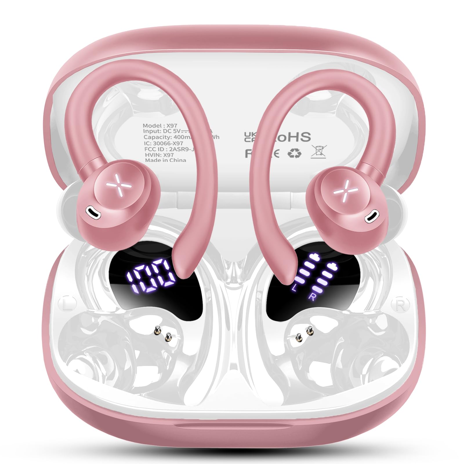 Bluetooth Kopfhörer Sport, 2026 In Ear Kopfhörer Bluetooth 5.4 mit 60h Spielzeit, IPX7 Wasserdichte Kopfhörer Kabellos Bluetooth mit LED Display, Tiefer Bass Hi-Fi Stereo für Arbeit & Fitness USB-C