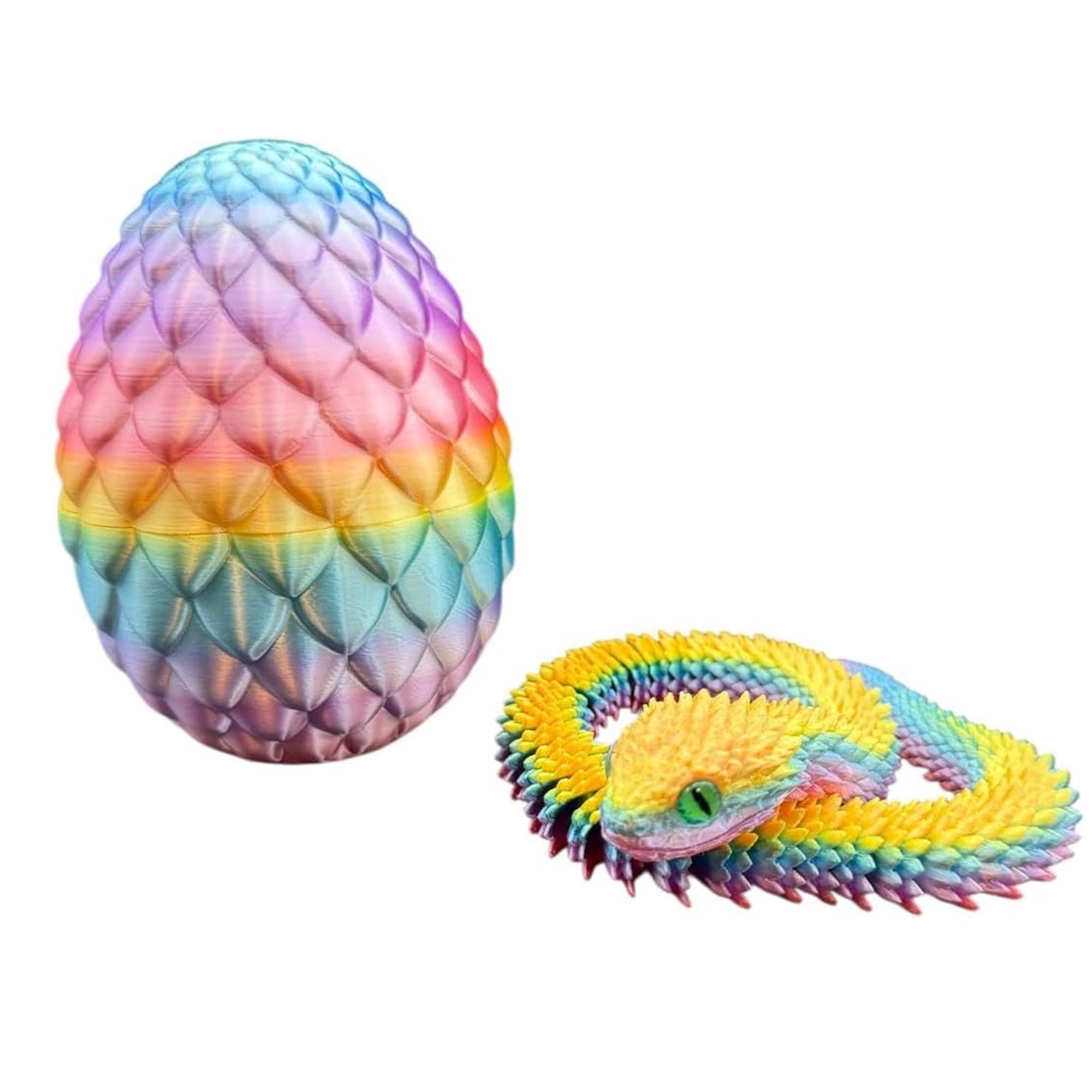 3D Printed Snake Toy – Flexible Articulated Snake, Poseable 3D Printed Animal Toy with Moveable Joints – Sensory Desk Figure for Display – Collectible Plastic Fidget for Kids and Adults - Rainbow