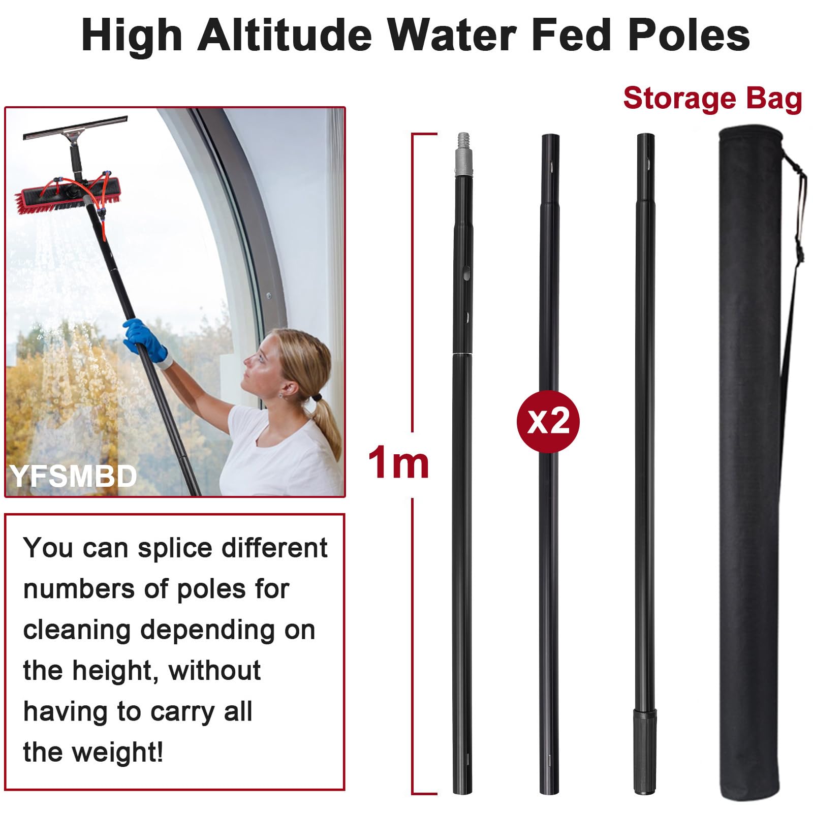 Genérico Cepillo Telescópico Limpieza - 3-20 Metros - Pértiga de Limpieza con Limpiacristales, Dosificador de Jabón y 20M Manguera Universal para Placas Solares, Tejados y Terrazas (55cm Brush,4m)