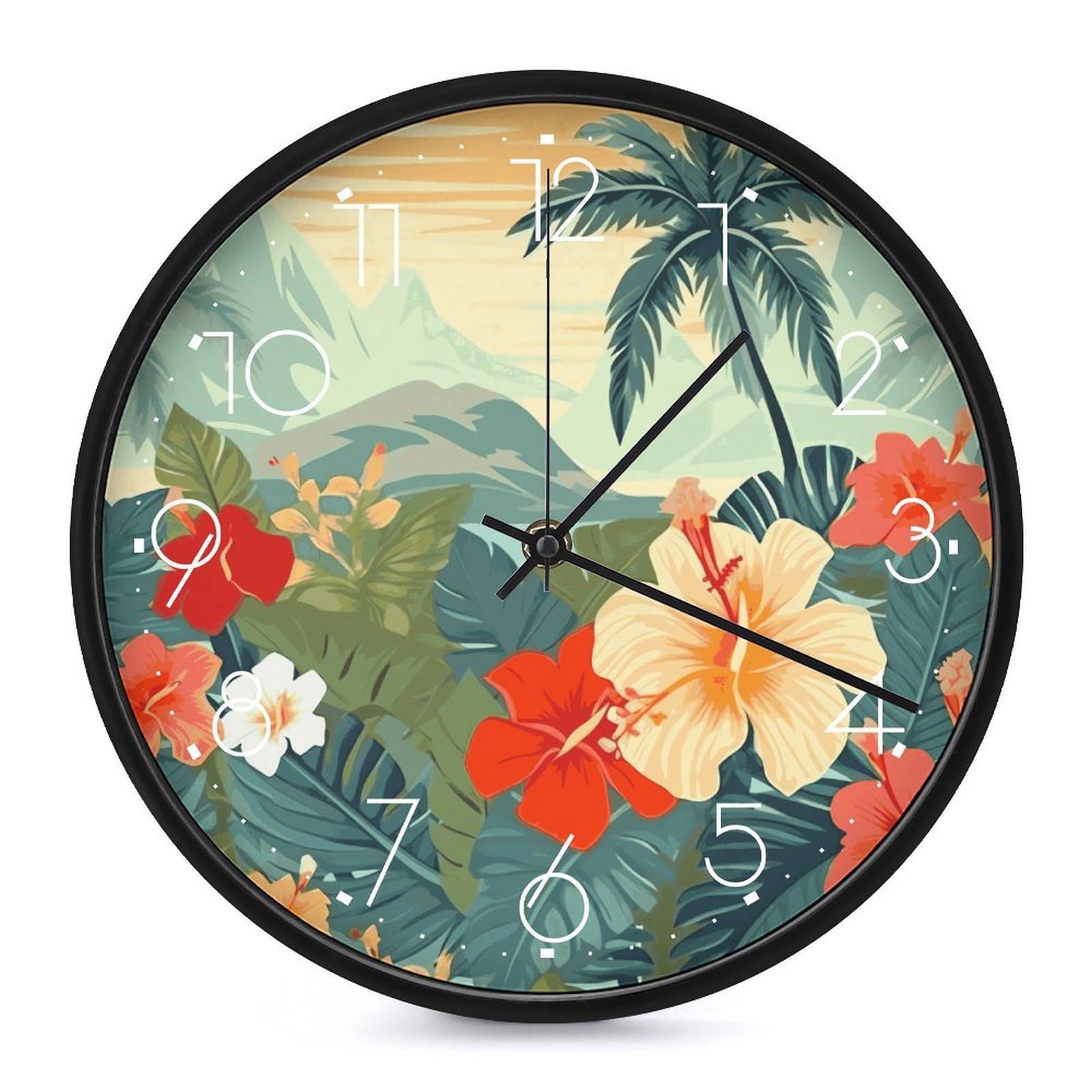 Horloge ronde hawaïenne à piles pour salon contemporain