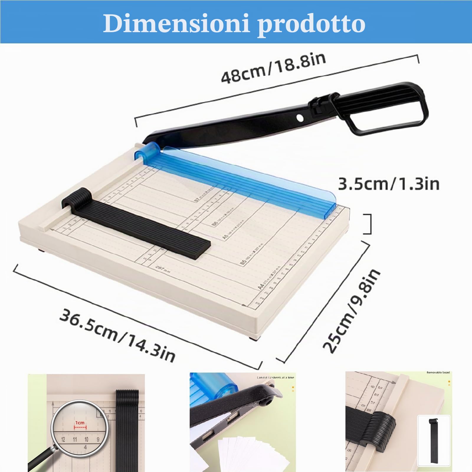 Tagliacarte precisa, 12 lunghezze, capacità di 12 fogli, per carta e cartone, vinile