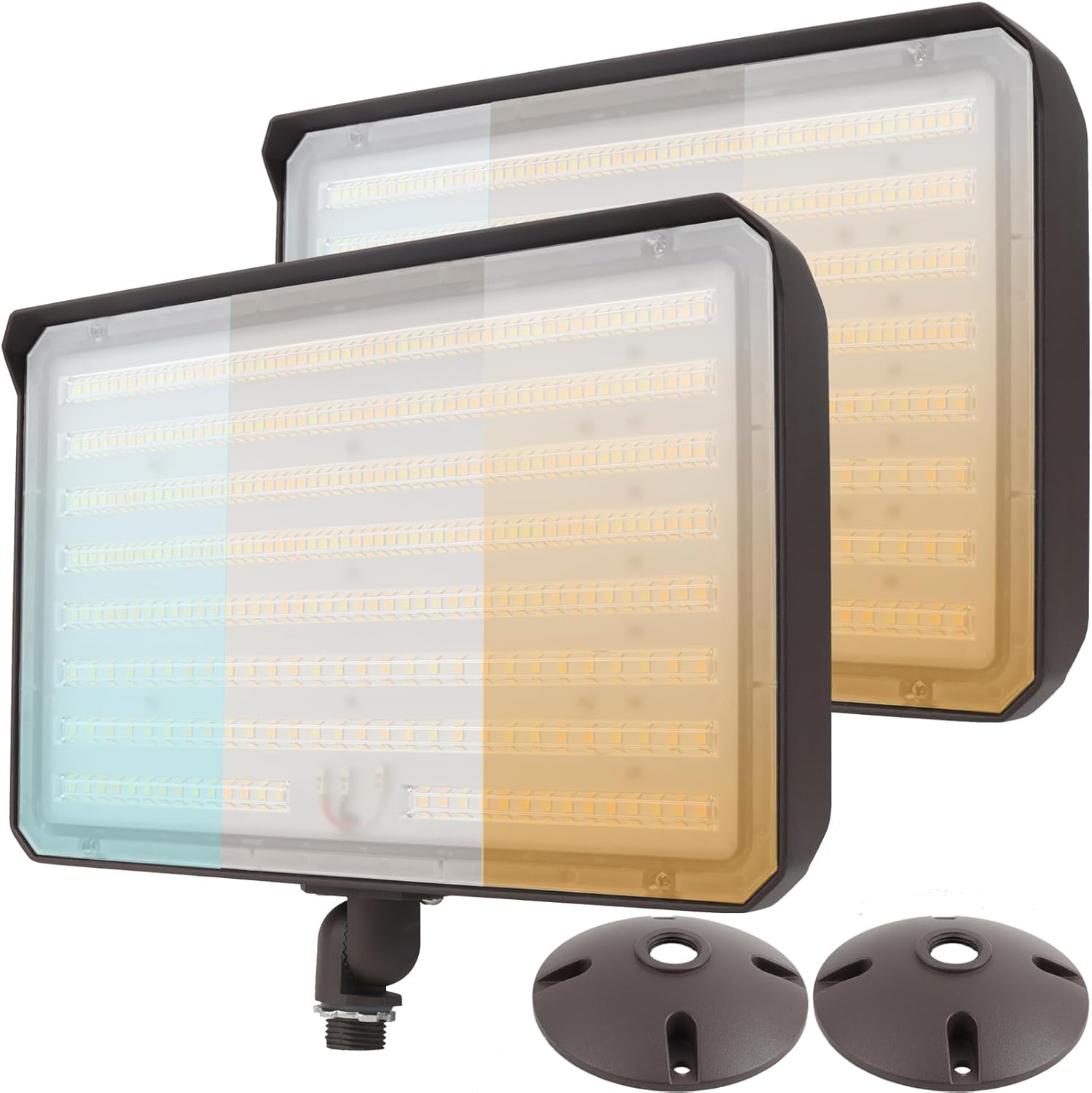 2PACK Outdoor 150W LED Flood Light with Knuckle & Plate, Dusk to Dawn 3000K/4000K/5000K 21000LM Commercial Floodlight Fixture, ETL LED Security Lighting for Landscape, Parking lot, Yard