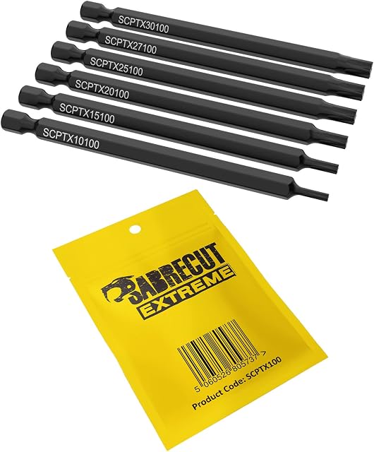 6 x SabreCut SCPTX100 Torx Screwdriver Bits T10 T15 T20 T25 T27 T30 x 100mm (Length)
