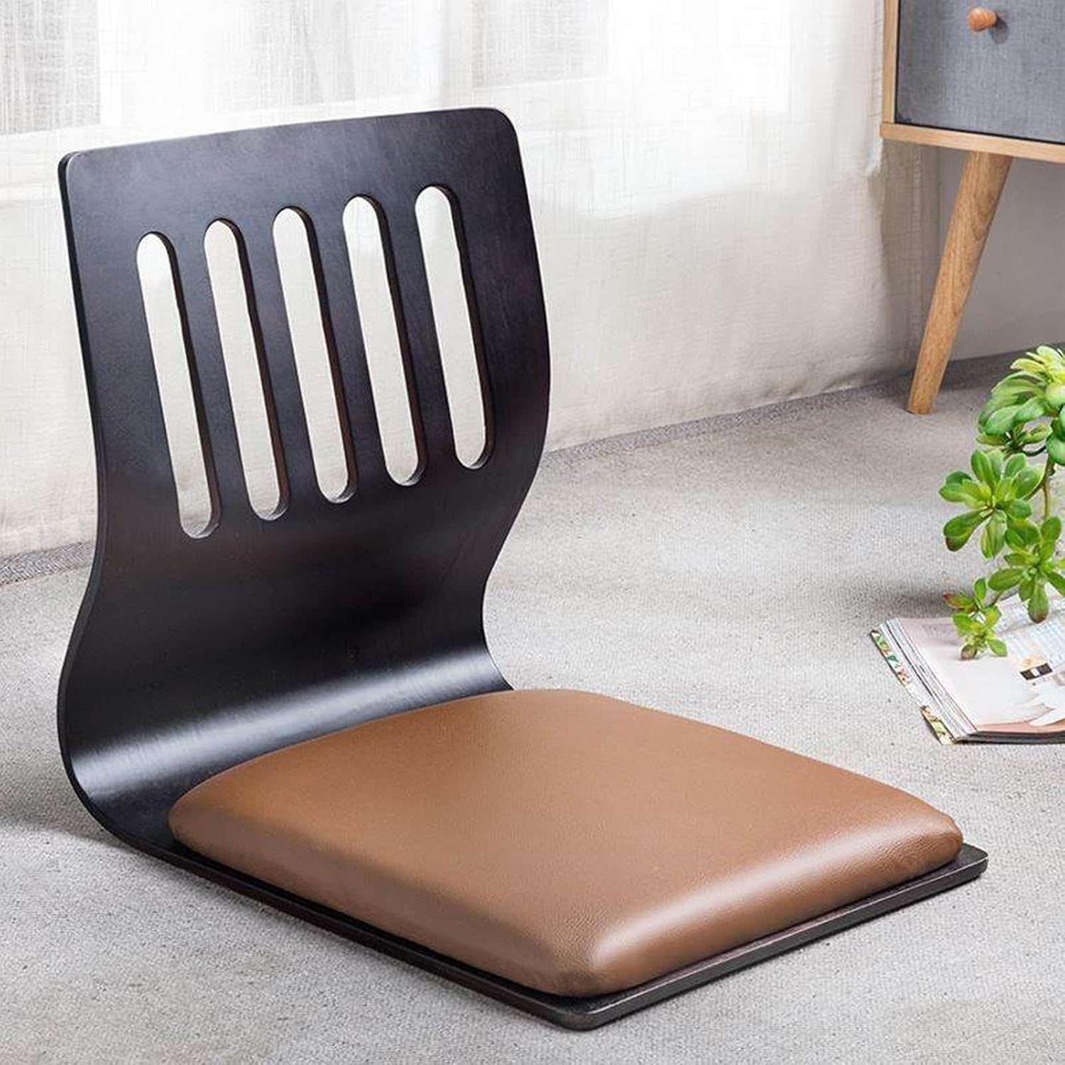 DRXRD Japanese Legless Floor Chair,Wooden Tatami Meditation Chair Bay Window Lounge Chair Lazy Couch for Reading Tv Watching(B)