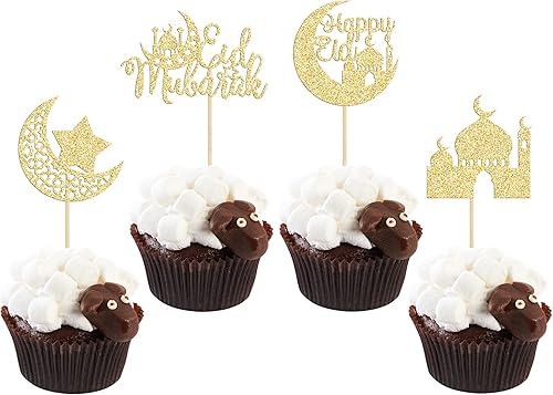 Miniatura 8 de Paquete de 1 decoración para tartas Eid Mubarak con purpurina plateada, luna, estrella, Hajj Mubarak Eid, palillos para tartas musulmanas islámicas