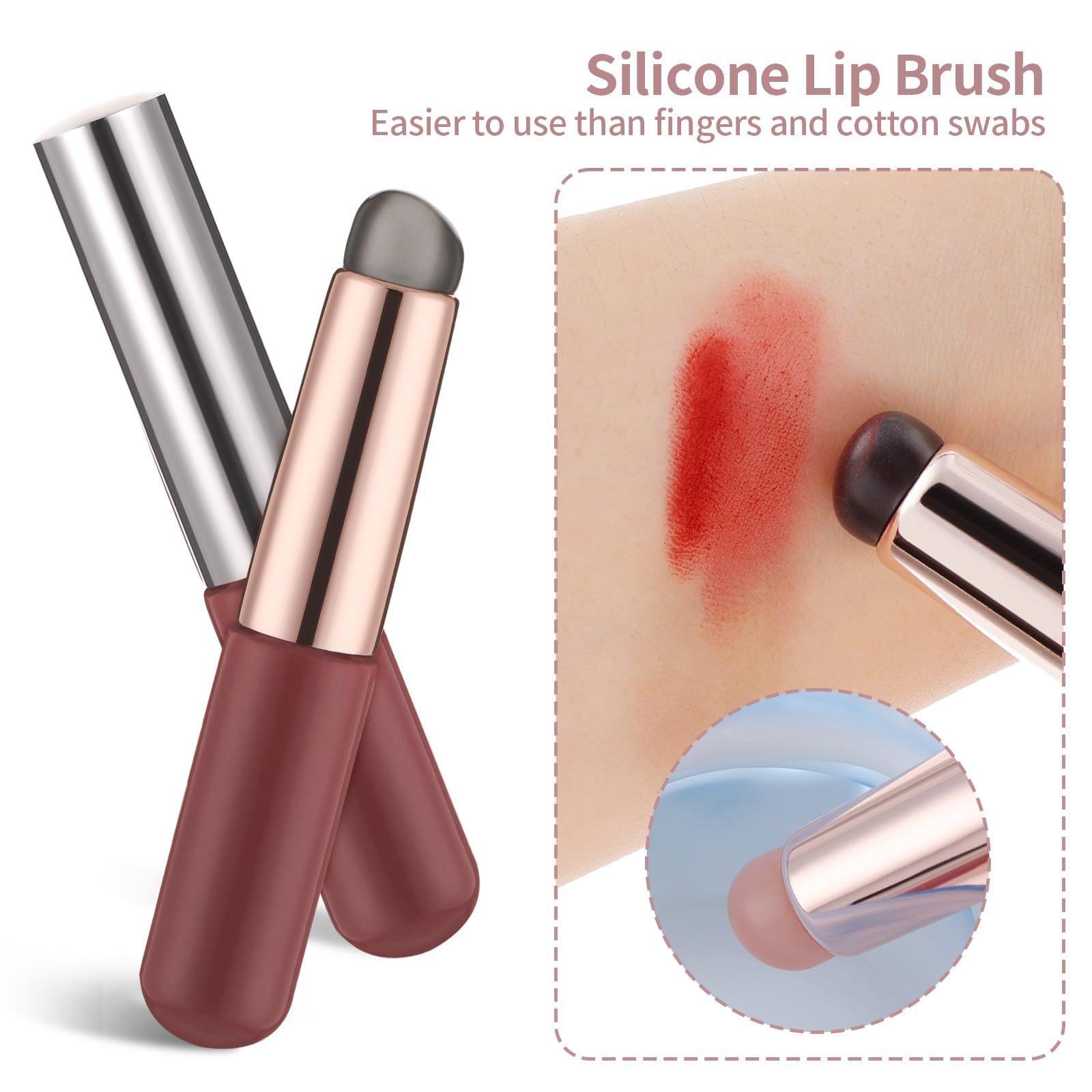 Oruola Set di pennelli per labbra in silicone, applicatore riutilizzabile per maschera labbra, applicatore in silicone ad alta elasticità, pennello per sfumare il trucco con coperchio