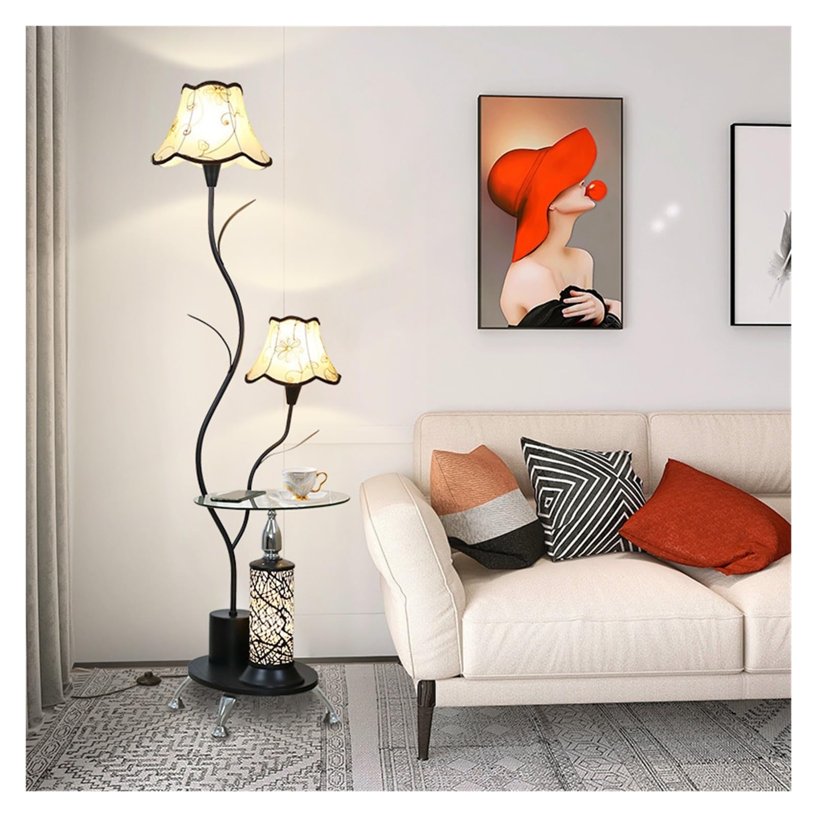 YHxFlux Lighting Floor Lamp, Simple Standing with Glass Coffee Table