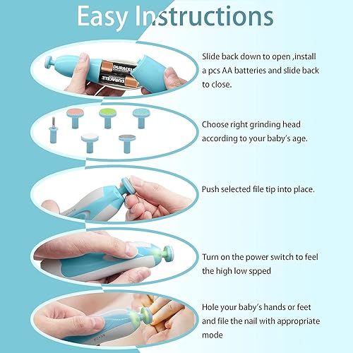 Miniatura 7 de Lima de uñas eléctrica para bebé, juego de manicura, recortadora de uñas con luz LED para recién nacidos, niños y adultos