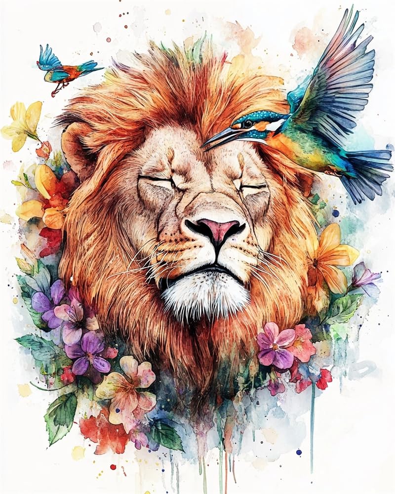 Henypt Crafts Stamped Cross Stitch Kits Preprinted Pattern Counted Embroidery Lion and A Kingfisher Starter Kits for Beginner and Adults Stamped 11Ct Adult Craft Kits