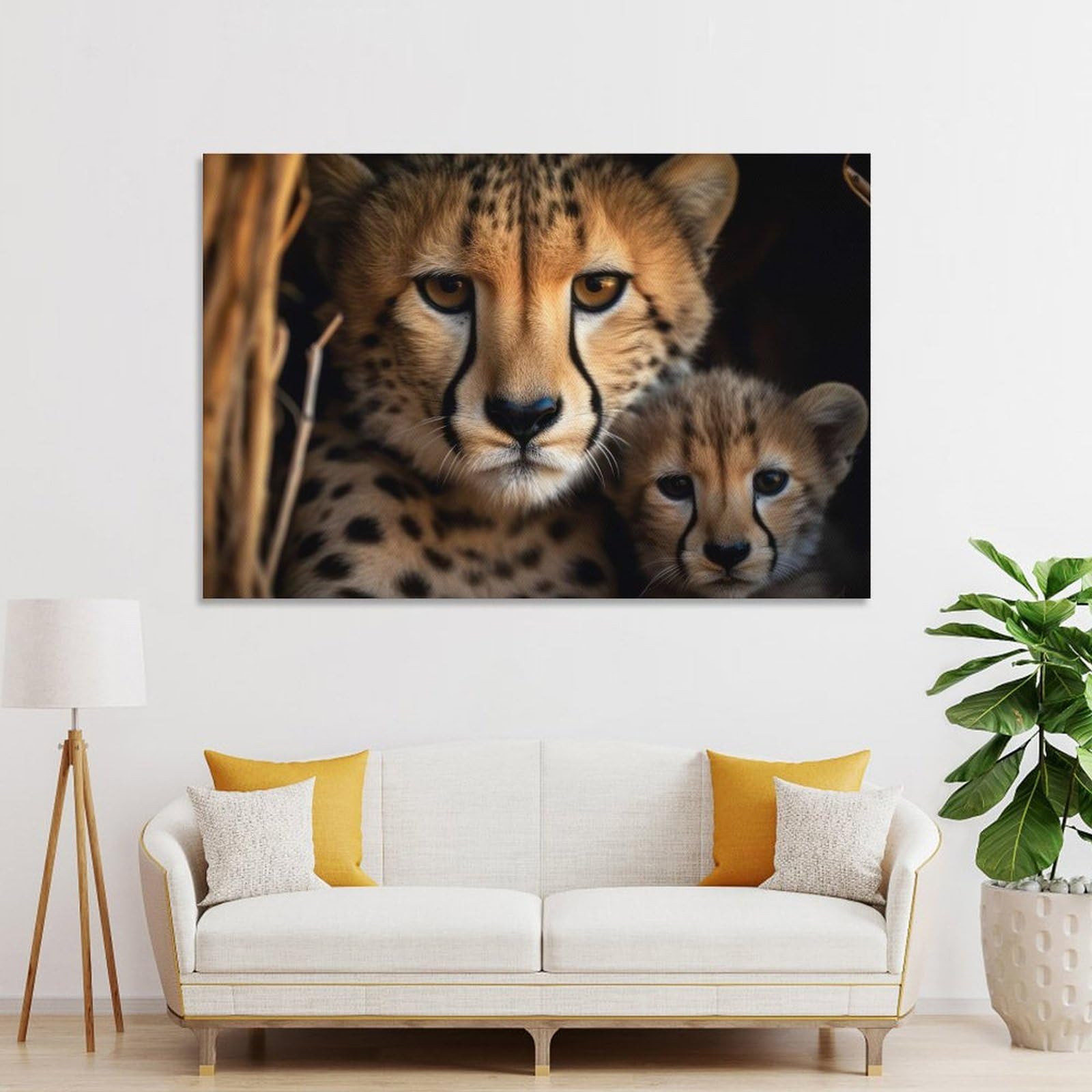 Junmoney Decorative Canvas Print Cheetah With Cub, 20x30inch(50x75cm), for Study, Office Or Apartment Decor, Gift Idea for Housewarming And Birthdays