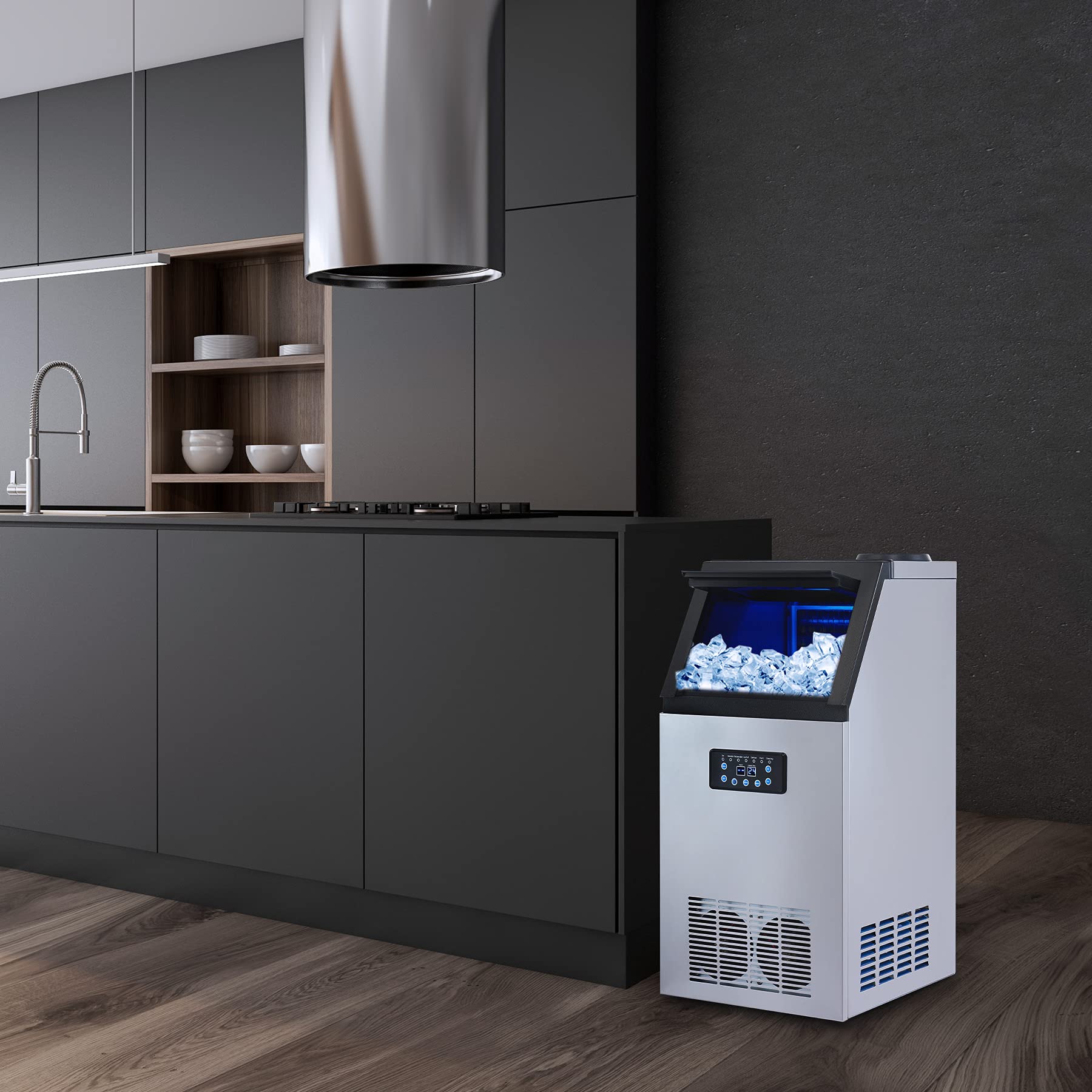 CREWORKS Máquina para Hacer Hielo 59KG/24H Máquina de Hielo Industrial 36PCS con Capacidad de Almacenamieto 10KG Máquina de Cubito de Hielo para Restaurante y Cafetería
