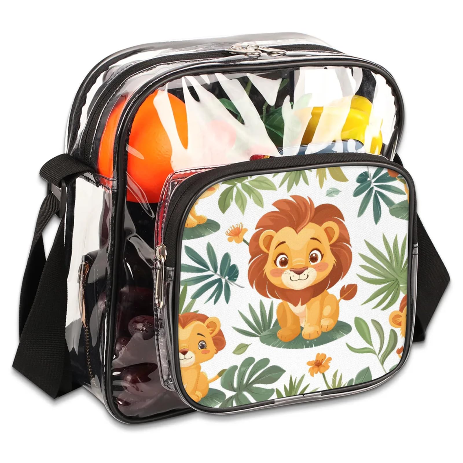 Clear Crossbody Bag Stadium Approved Animal Lions Transparent Bag for Festivals, Sports Events, Concerts,Beach Bag for Women Men Clear Purse with Front Pocket Messenger Bag with Adjustable Strap