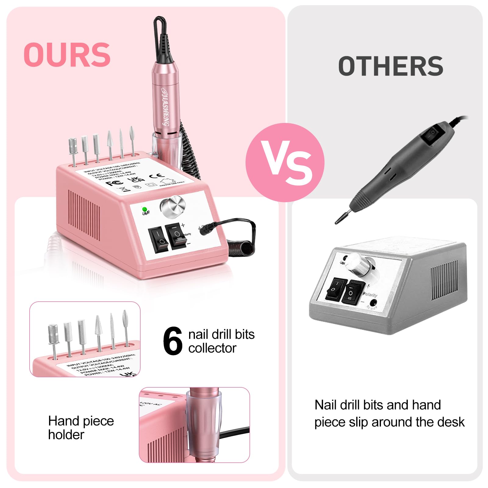 JIASHENG - Perceuse à ongles électrique professionnelle 20 000 tr/min, lime à ongles électrique pour acrylique