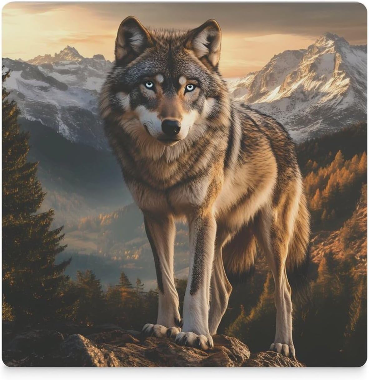 Wolf Wildlife Forests Ceramic Coasters Set Square Drink Coasters Table Coaster for Kitchen Desktop Decor