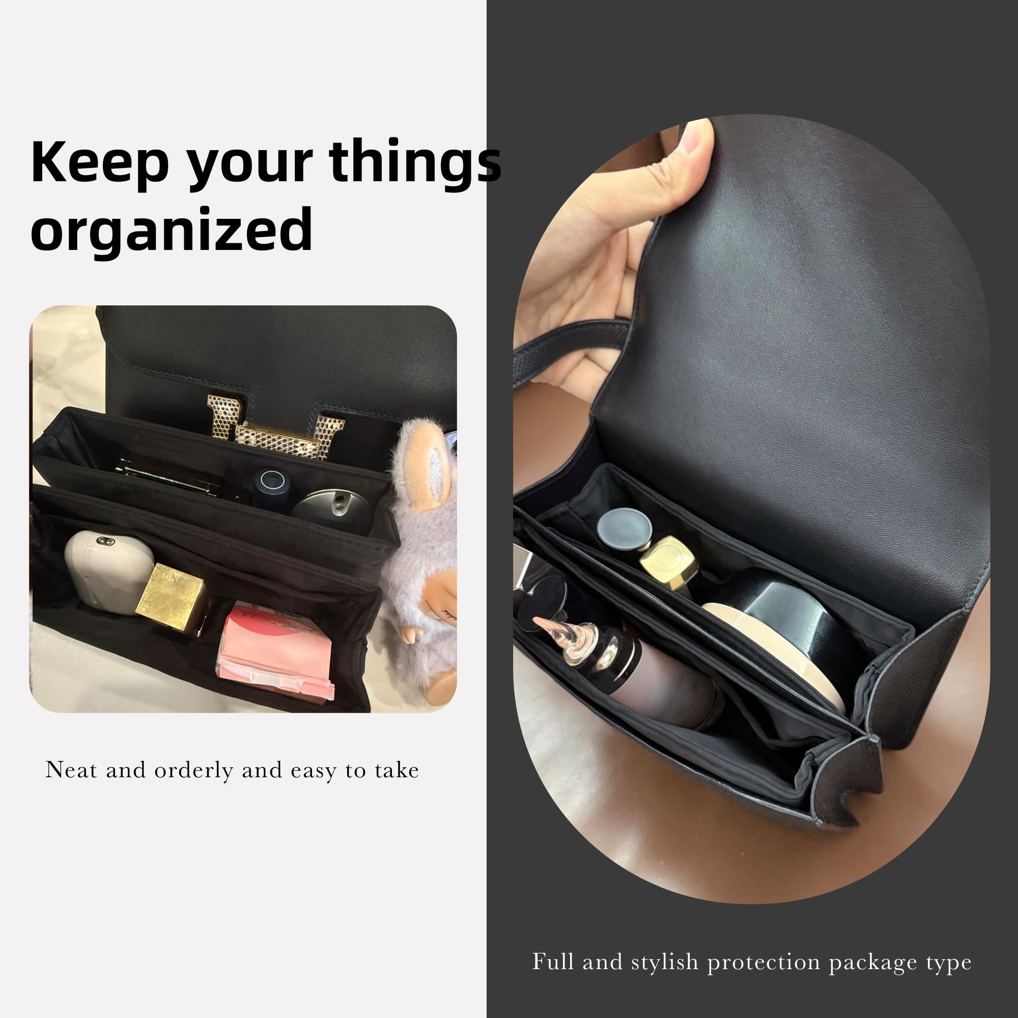 DGAZ Organizador de Bolsos de Seda, 2 Piezas Bolso Insertar Ligera para Constance 19 con compartimento, Inserto de Bolsa de Lujo (Black, C19)