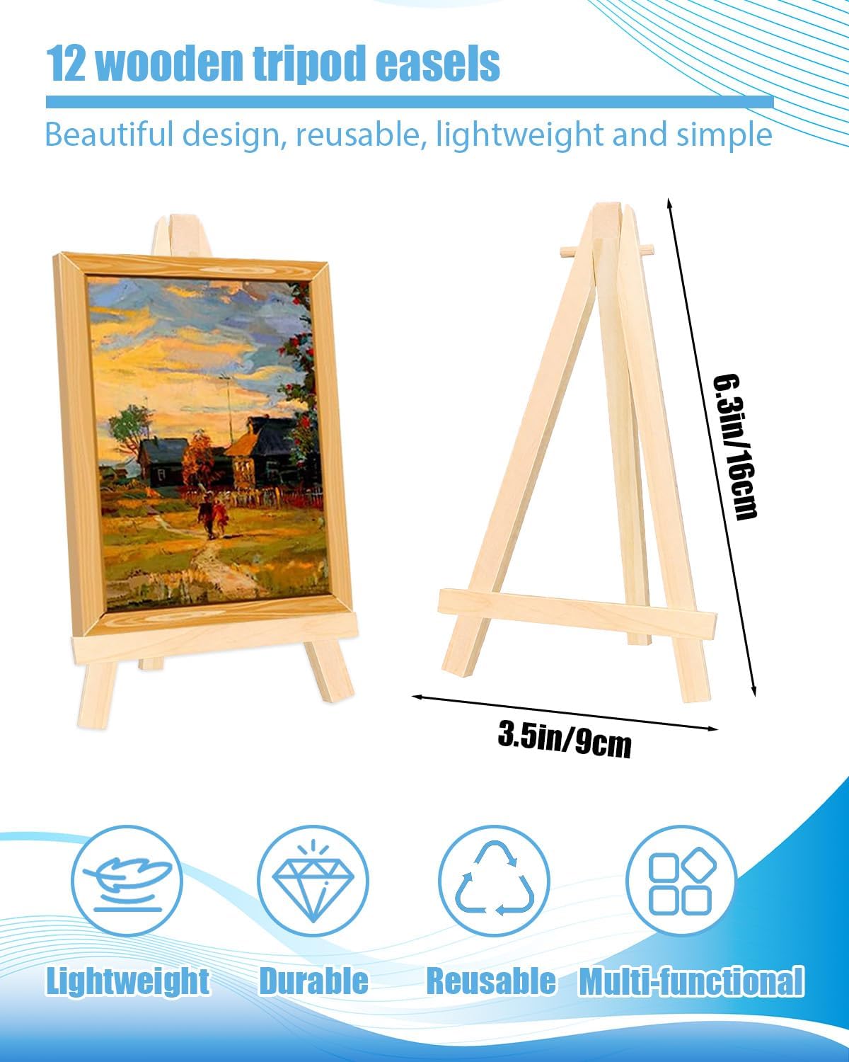 Painting Easel, 12 Pack Wooden Table Top Easels Wooden Easel for Painting, Portable Canvas Photo Picture Sign Holder (Orignal, 3.5 "L x 6.3 "H)