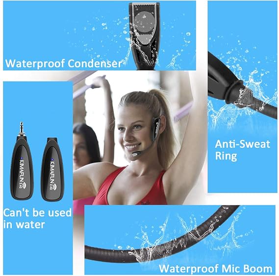 KIMAFUN Headset Wireless Microphone System, No Need Bluetooth, Waterproof Head Mic for Fitness Instructor, Teaching Online, Yoga Classroom, Spinning Coach, Speaker, iPhone, Android Phone, G100-1