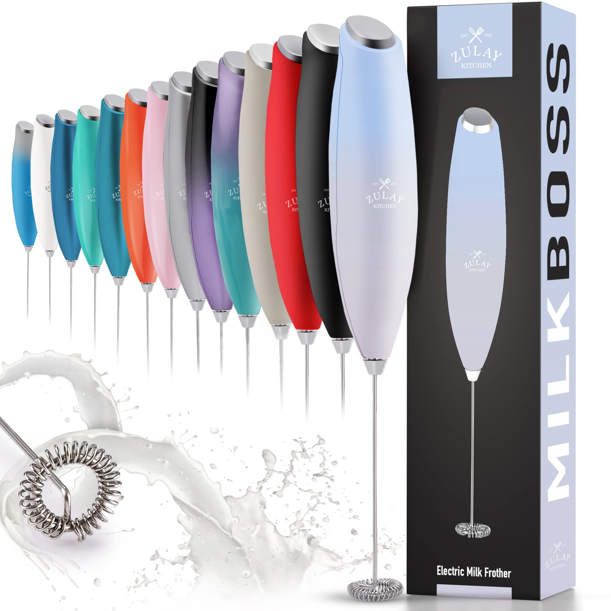 Zulay Powerful Milk Frother for Coffee with Upgraded Titanium Motor - Handheld Frother Electric Whisk, Milk Foamer, Mini Mixer and Coffee Blender Frother for Frappe, Latte, Matcha, No Stand - Cloud