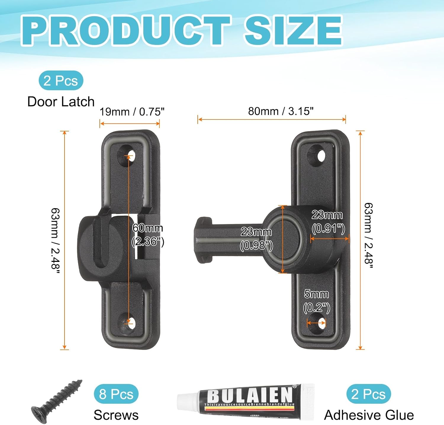 uxcell 2Pcs 90/180 Degree Positioning Gate Latch, Zinc Alloy Flip Sliding Barn Door Lock with Handle, Heavy Door Latches for Barn Cabinet Wood Fence Garage (Black Night Glow)