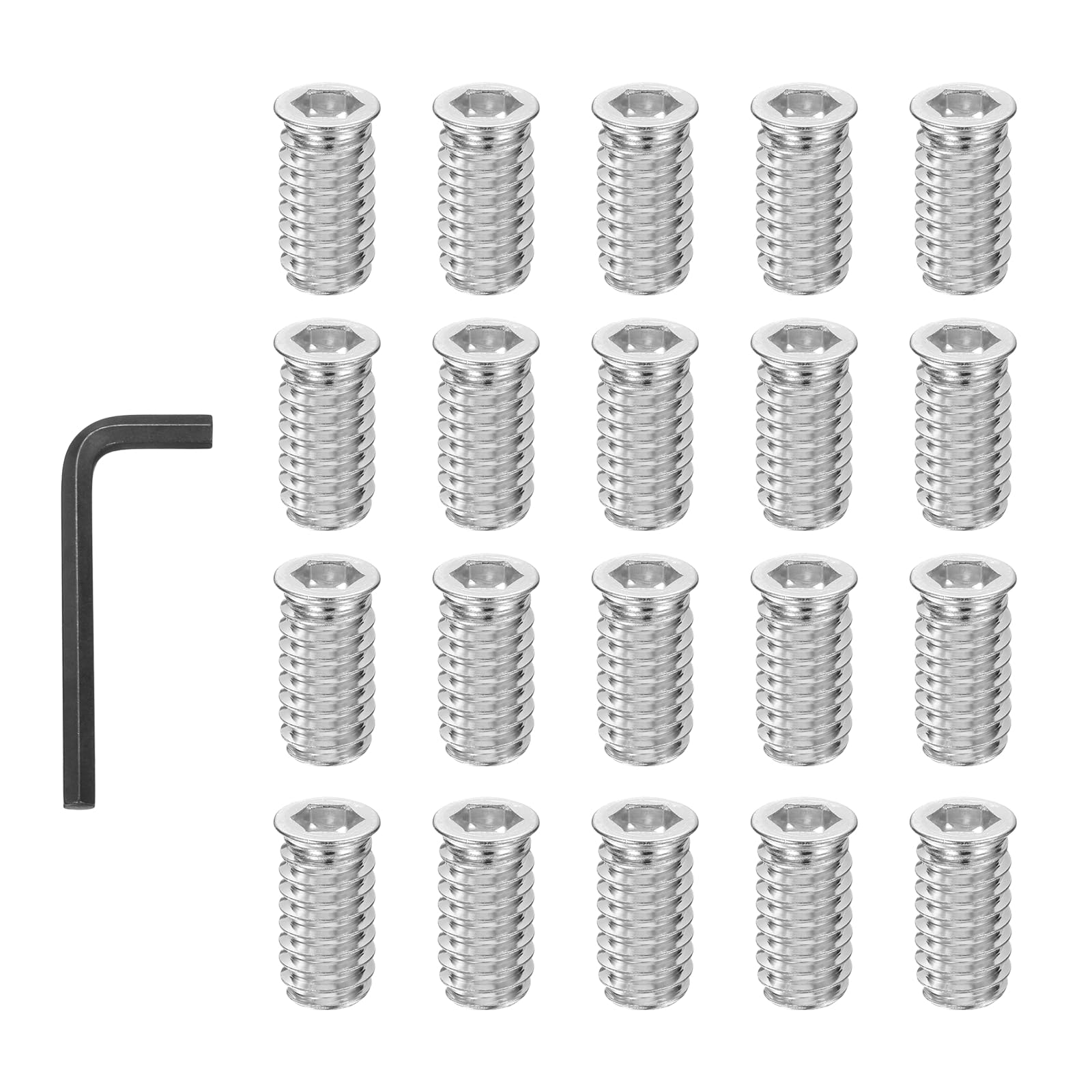 PATIKIL 20 Pcs Threaded Inserts Nuts, 5/16-18x0.98Inch Carbon Steel Hex Socket Drive Screw-in Wood Insert Metric Bolts Fastener with Wrench for Home Furniture, Silver
