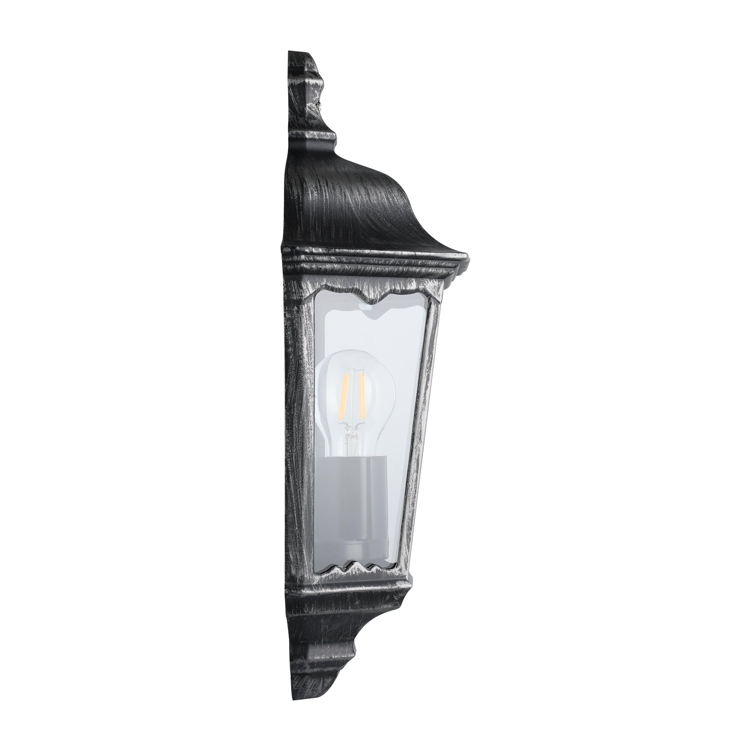 Eglo Lampada da parete esterna Navedo, lampada da muro 1 fiamma, in | alluminio pressofuso e vetro, colore nero con patina argento, attacco E27, IP44