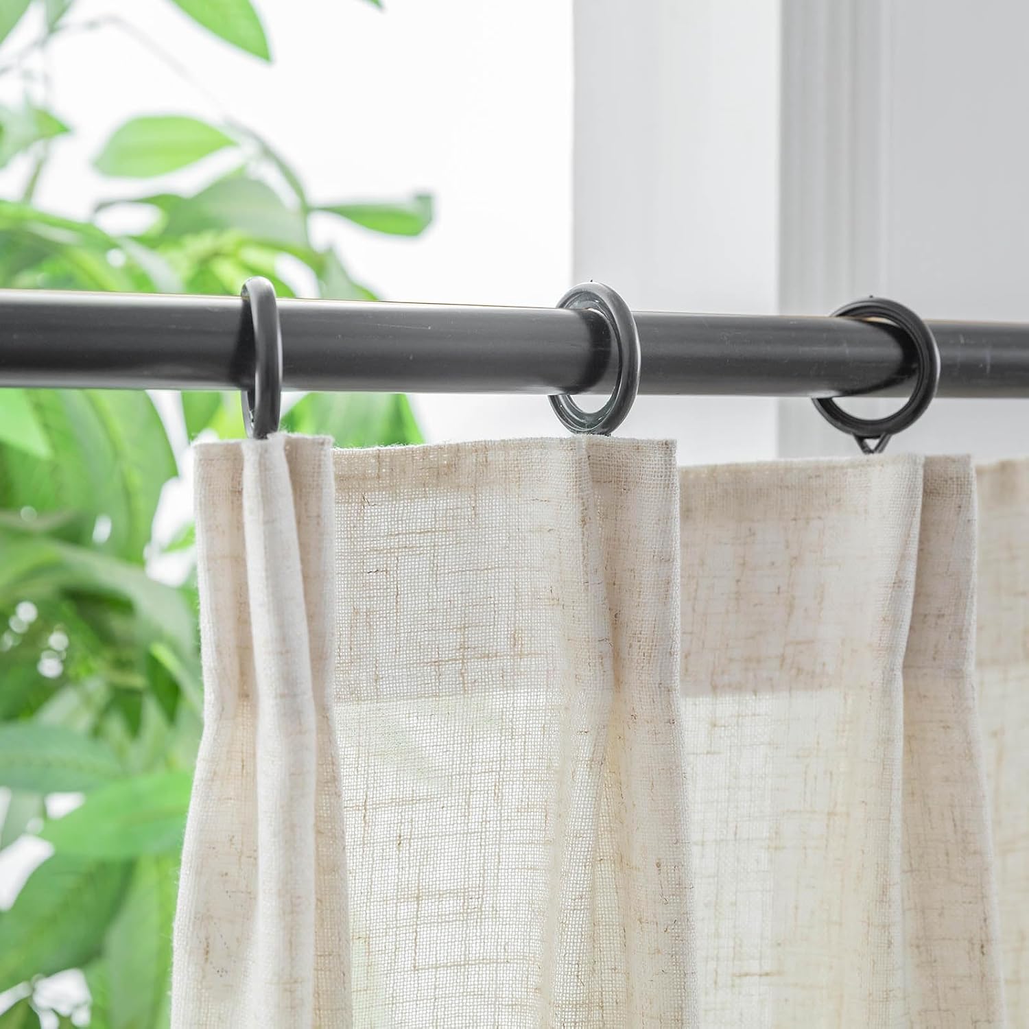 Faux Linen Beige Sheer Curtains 90 Inches Long 2 Panels, 50 Inches Width, Semi-Transparent Hook Curtains, Suitable for Bedroom and Living Room