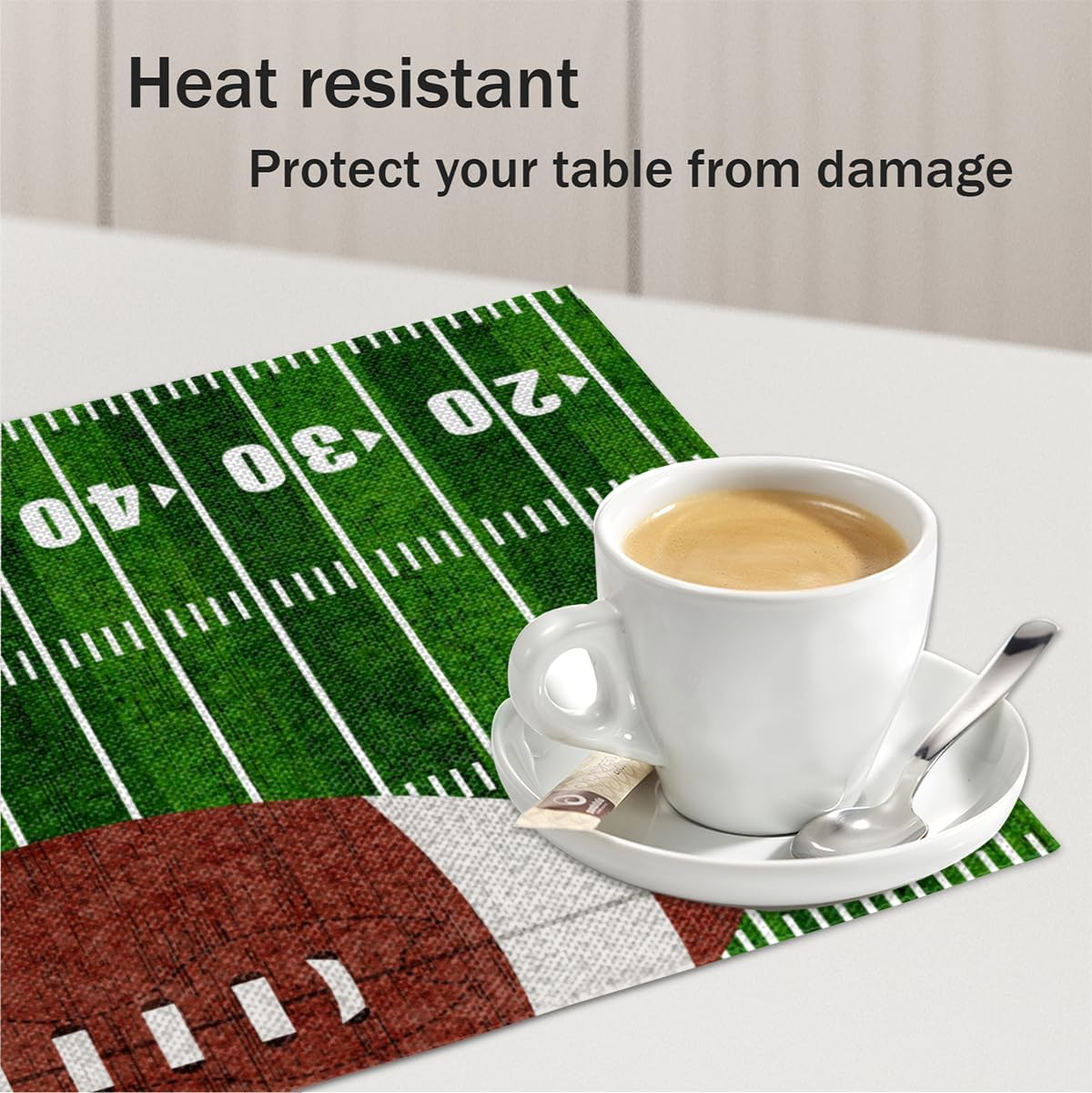 Placemats Set of 6 - Vintage American Football Field Place Mats for Dining Table - Heat Resistant Table Mats Washable Placemat Kitchen Home Party Indoor Outdoor Decor, 12 x 18 Inch, Sport Theme