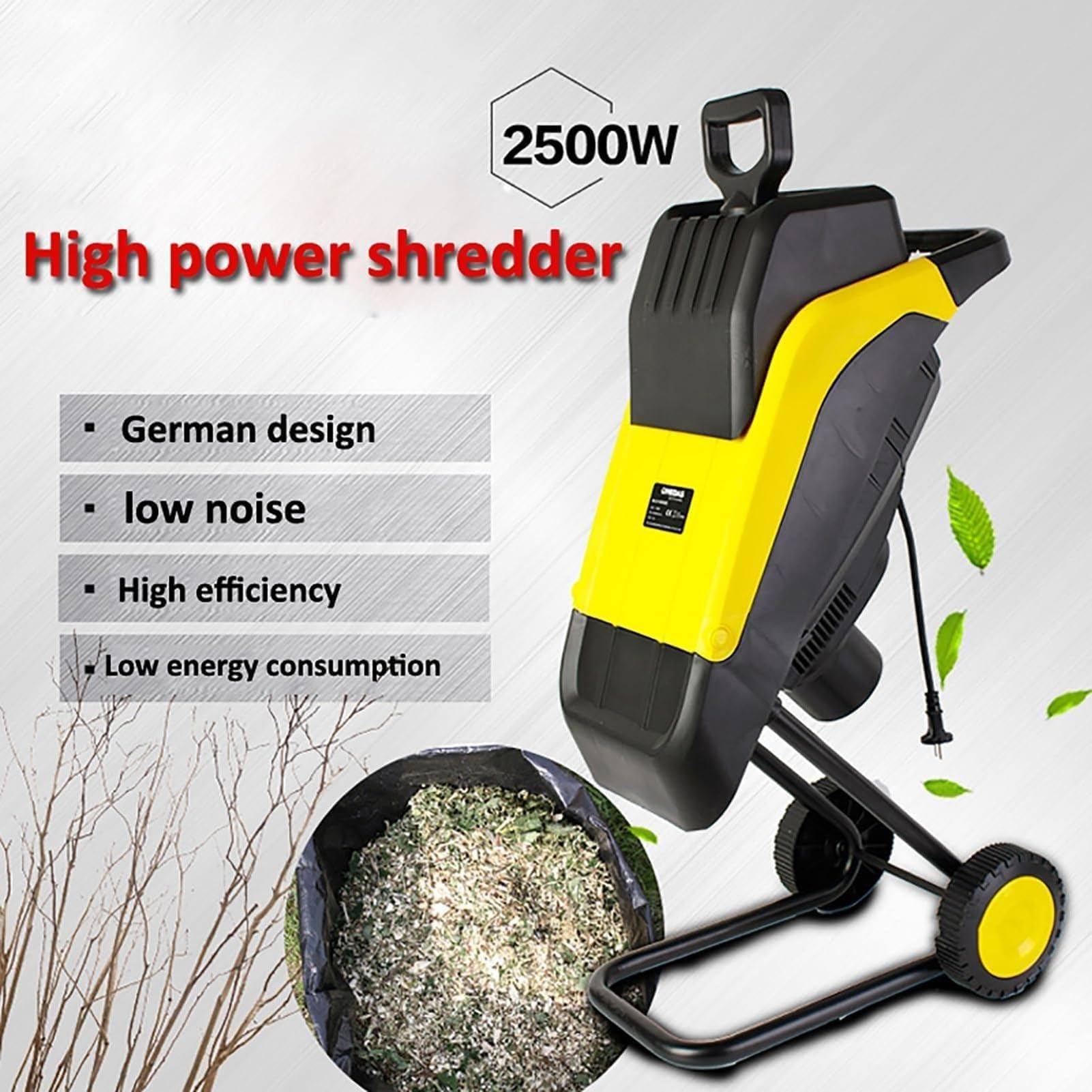 Trituradora De Madera Eléctrica De 2500 W, Trituradora De Jardín Eléctrica, Diámetro Máximo De 35 Mm, Bolsa De 50 L, Trituradora De Ramas De árboles Para Limpieza De Jardín Y Compostaje