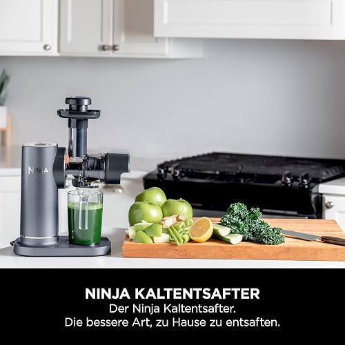 Ninja Extracteur de jus à pression à froid, carafe 700 ml et récupérateur de pulpe 1,1 l, pour des jus, boissons et shots sains, compact, lavable au lave-vaisselle, pièces amovibles, Gris JC151EU - 2