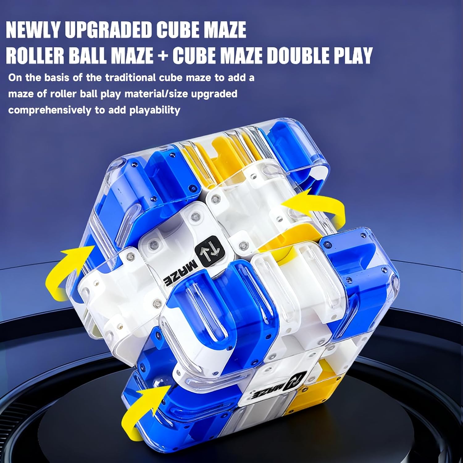 3D Labyrinth Puzzle Cube,3D Magic Cube Maze Ball Puzzle, Spatial Awareness Brain Training Toy for Stress Relief & Logic Development, Educational Focus Game Gift for Adults Teens Blue