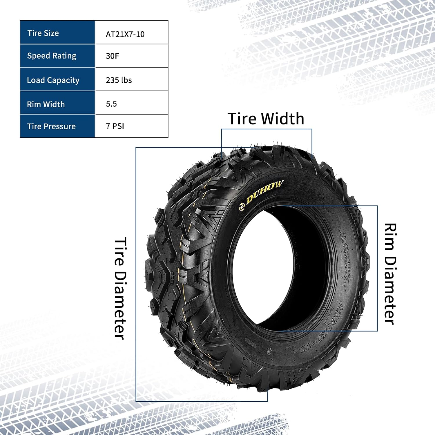 GarveeTech ATV/UTV Tires, Set of 4-21x7-10 & 20x10-10 All-Terrain Tires, 6-Ply Tubeless, for Off-Road, Mud, Dirt and Trails