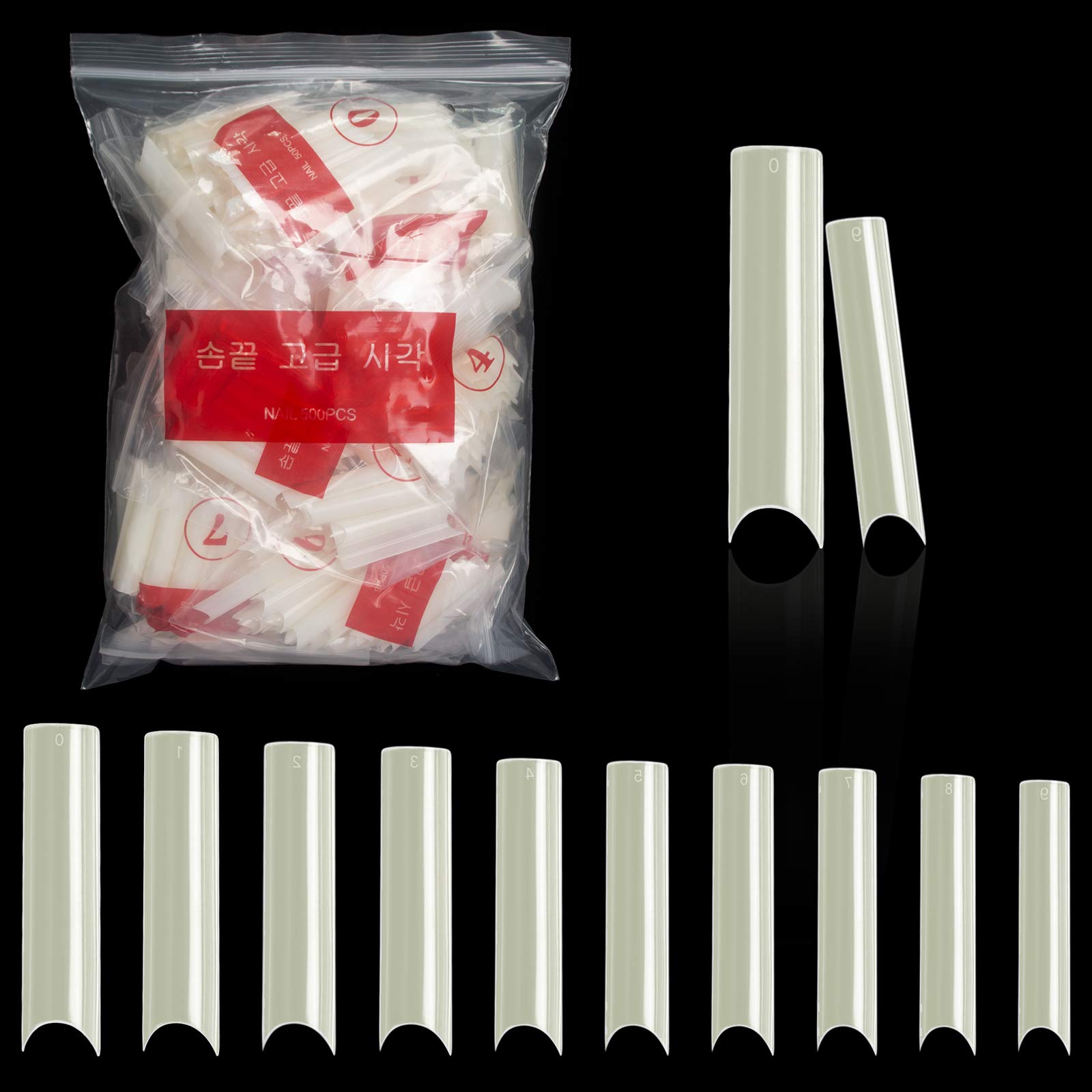 AORAEM Professional Long Straight Square Nail Tips Full Cover Fake fingernail tips with Bag (Natural-500)