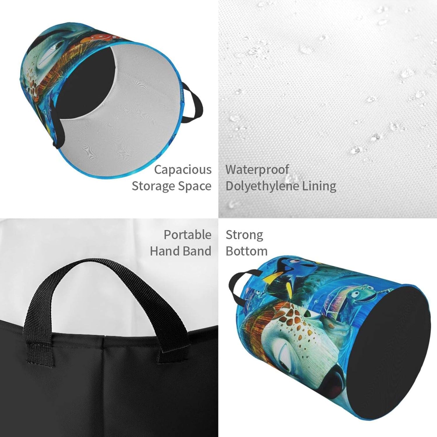 Finding Nemo Laundry Hamper Circular Tunic Dirty Pocket Waterproof Large Oxford Fabric Foldable Round Laundry Storage Basket Dirty Clothes Bag Medium