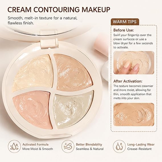4 Colors Concealer Palette Full Coverage, Cream Color Corrector Palettes | Blendable Multi-Palette for Dark Circles Red Marks Scars,under Eye Brightene,Waterproof Foundation Contour Palette with Brush