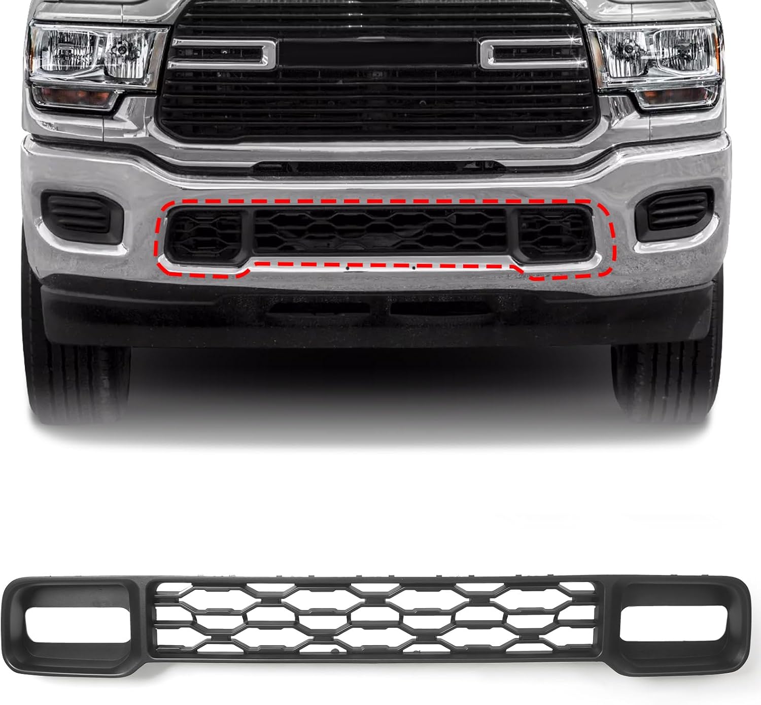 Front Lower Grill Compatible with RAM 2500 3500 2019-2024 Bumper Grille without Sensor Holes 68384296AA