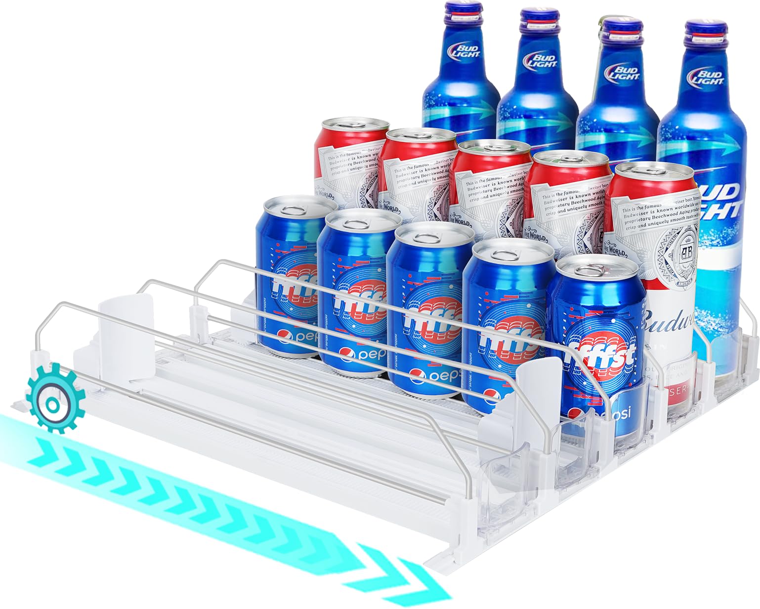 BestAlice Distributore Automatico Per Lattine Da Frigo - Organizer A Doppio Strato Pieghevole In Plastica Trasparente (35x18x10 Cm) - 4