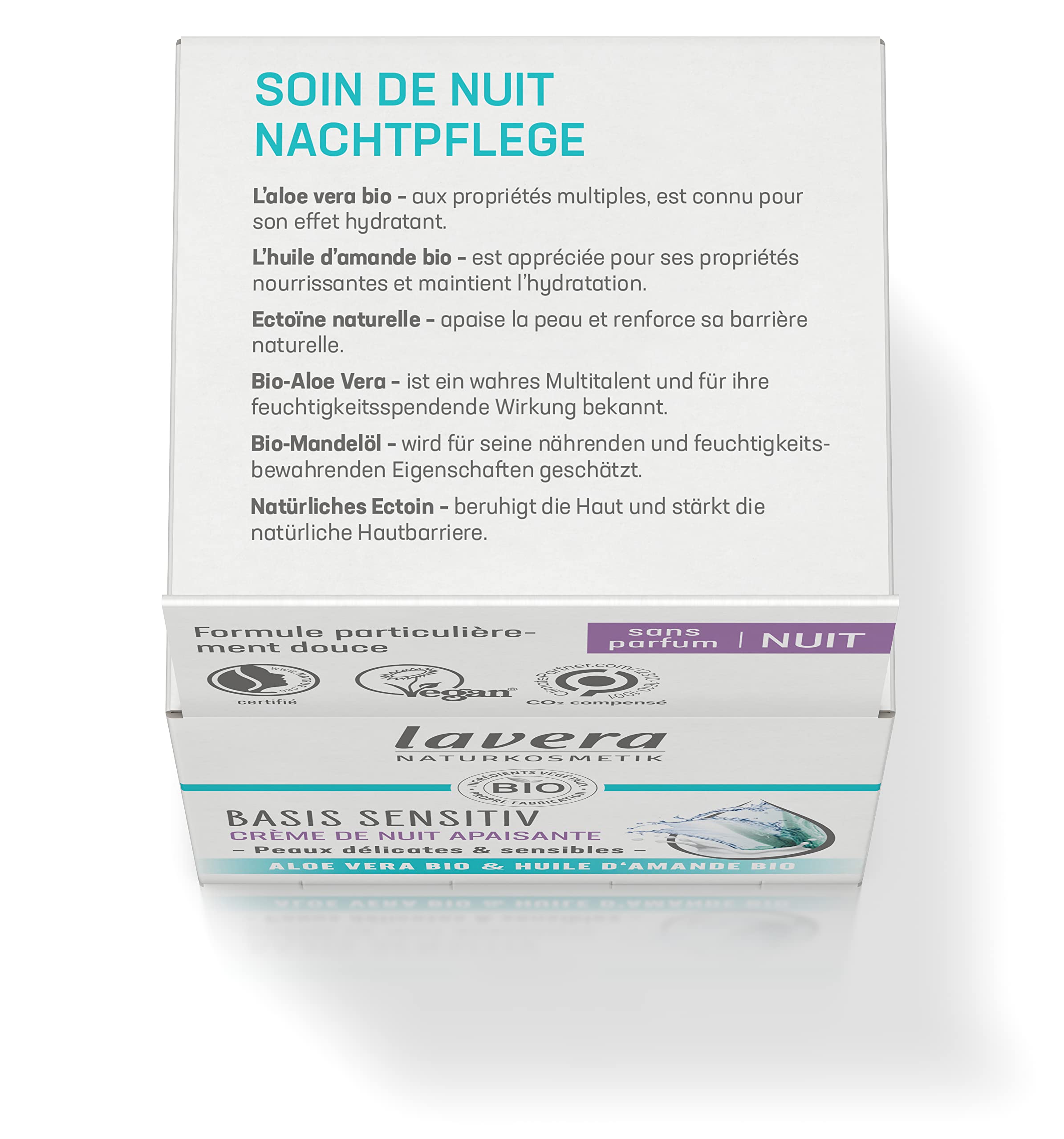 lavera basis sensitiv Kojący krem na noc - kosmetyki naturalne - wegański - organiczny aloes & Organiczny olejek migdałowy - nawilżający - krem do twarzy - pielęgnacja na noc - bez zapachu - 1 x 50 ml