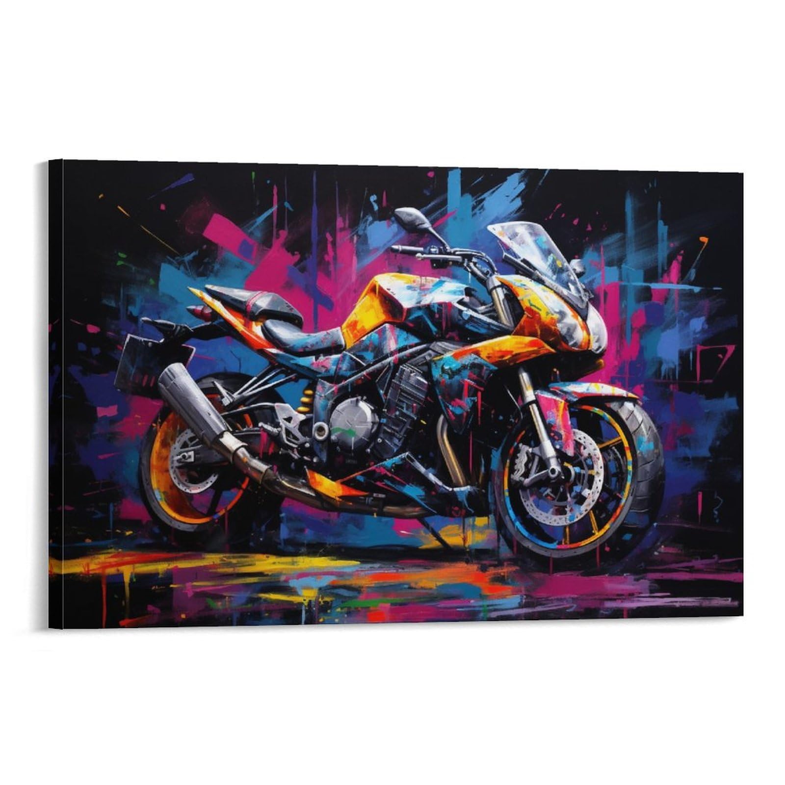 Foccar Frame-Beautiful Motorcycle Canvas Wall Art Beautiful Motorcycle Wall Decorations For Living Room Retro Cool Gorgeous Motorbike Hang Pictures Wall Artwork