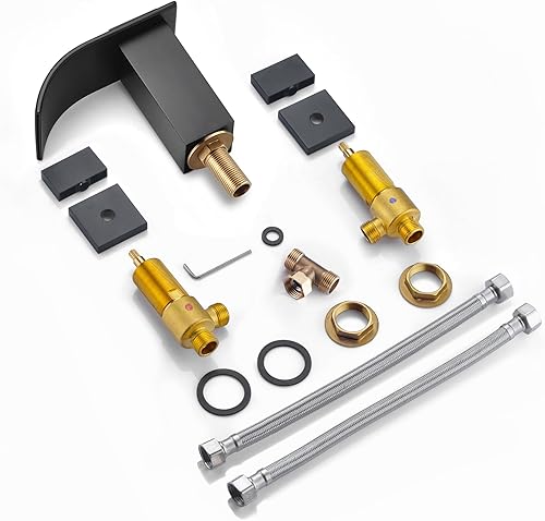 Vista 35 de SUMERAIN Grifo de baño de cascada de oro cepillado 3 agujeros 8 pulgadas grifo de lavabo de baño extendido