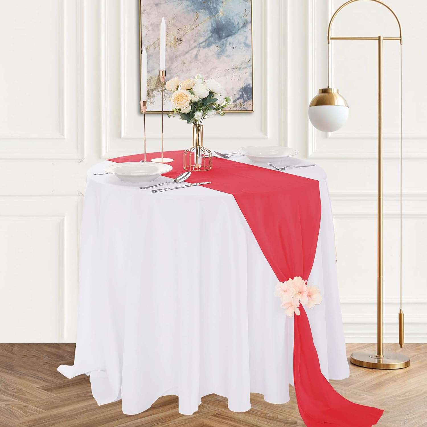 12 Pack Chiffon Table Runner 14x108 Inch Long 9ft Sheer Table Runners for Party Romantic Wedding Bridal Shower Fall Decorations-Red