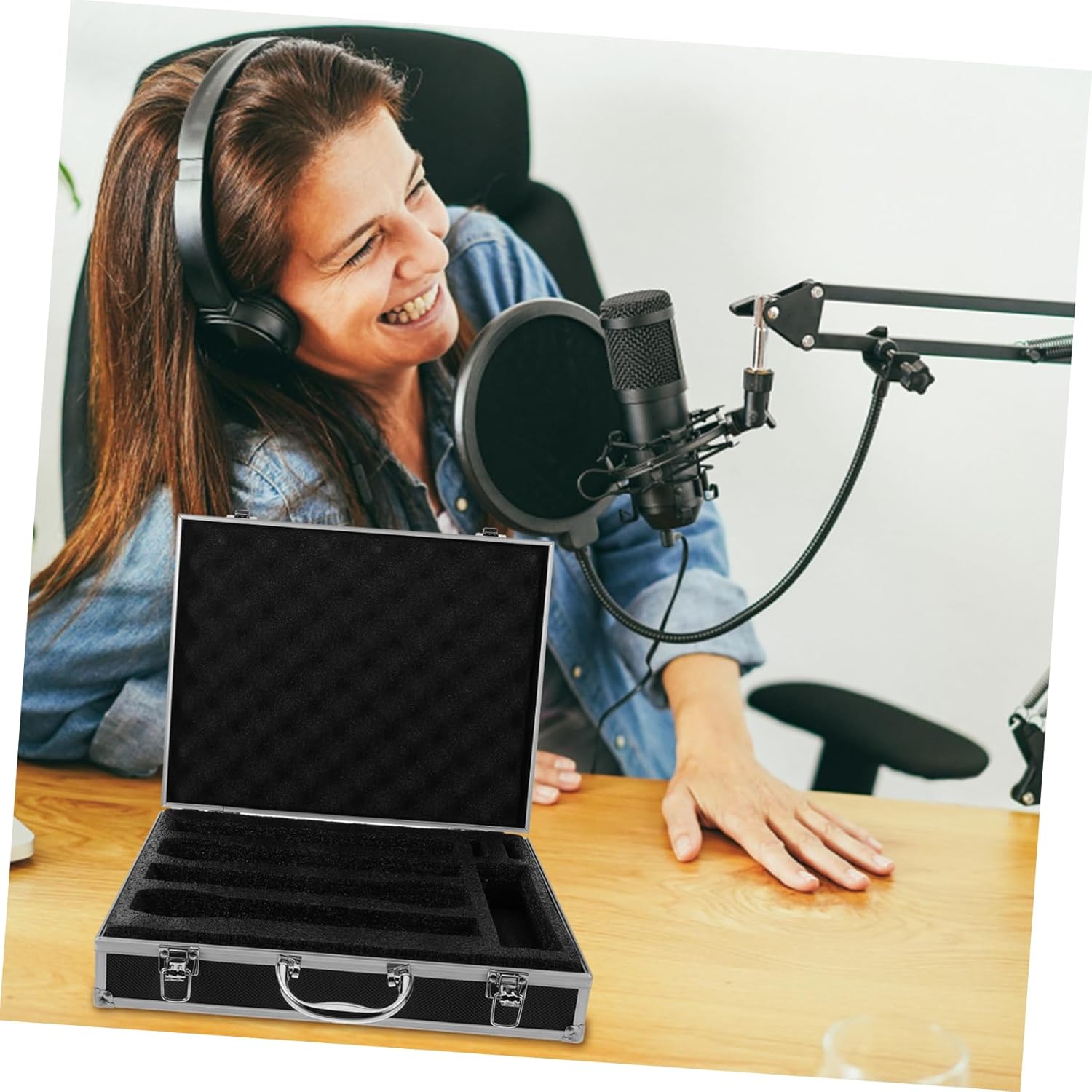 Portable Hard Microphone Case with Handle for Handheld Mics Protective Shockproof Storage Box with Cushioning for Mic Accessories Organizer for Live Performance and Ktv