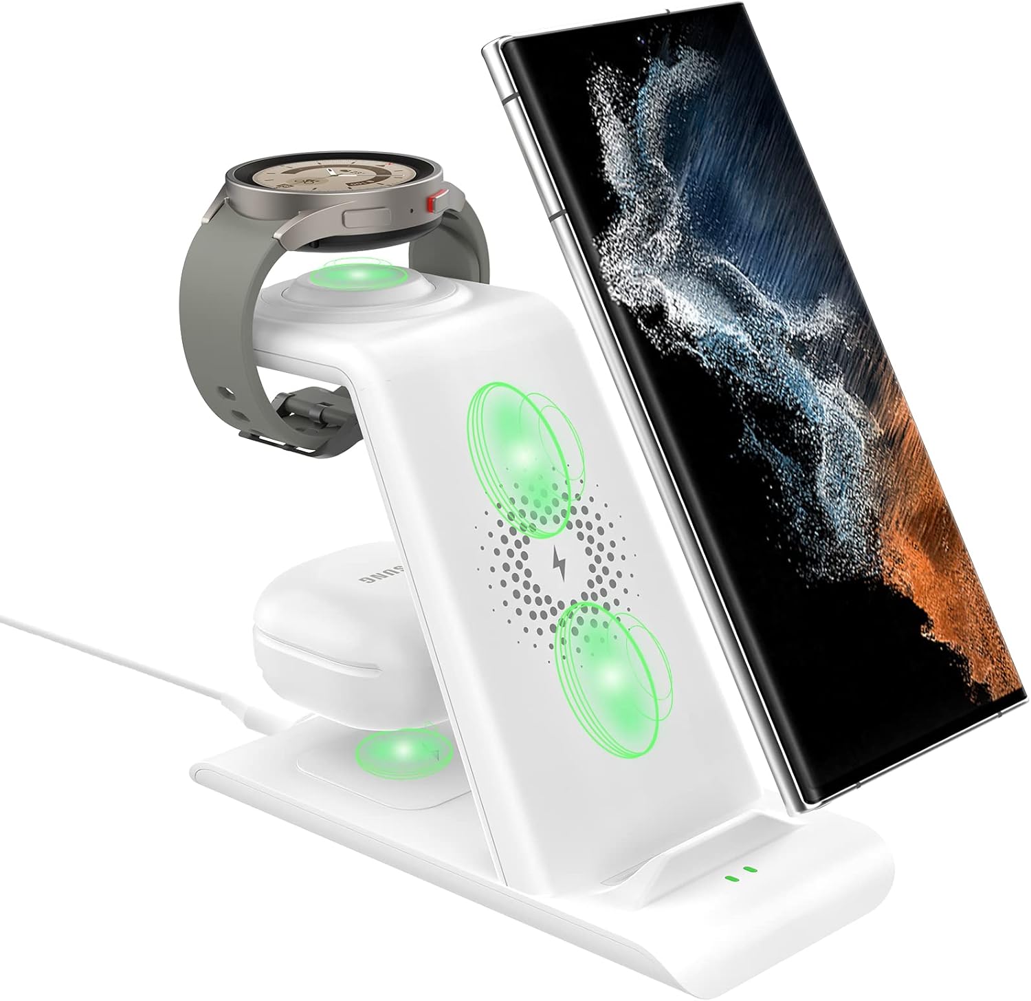 SPGUARD Cargador Compatible con el Samsung Watch 5,Estación de Carga para el Galaxy Watch5 Pro/4/3/Active 2/FlipBuds/Galaxy S23 Ultra/S23/S23+/S22 Ultra/S22/S22+/S21/S20 Estación de Carga inalámbrica